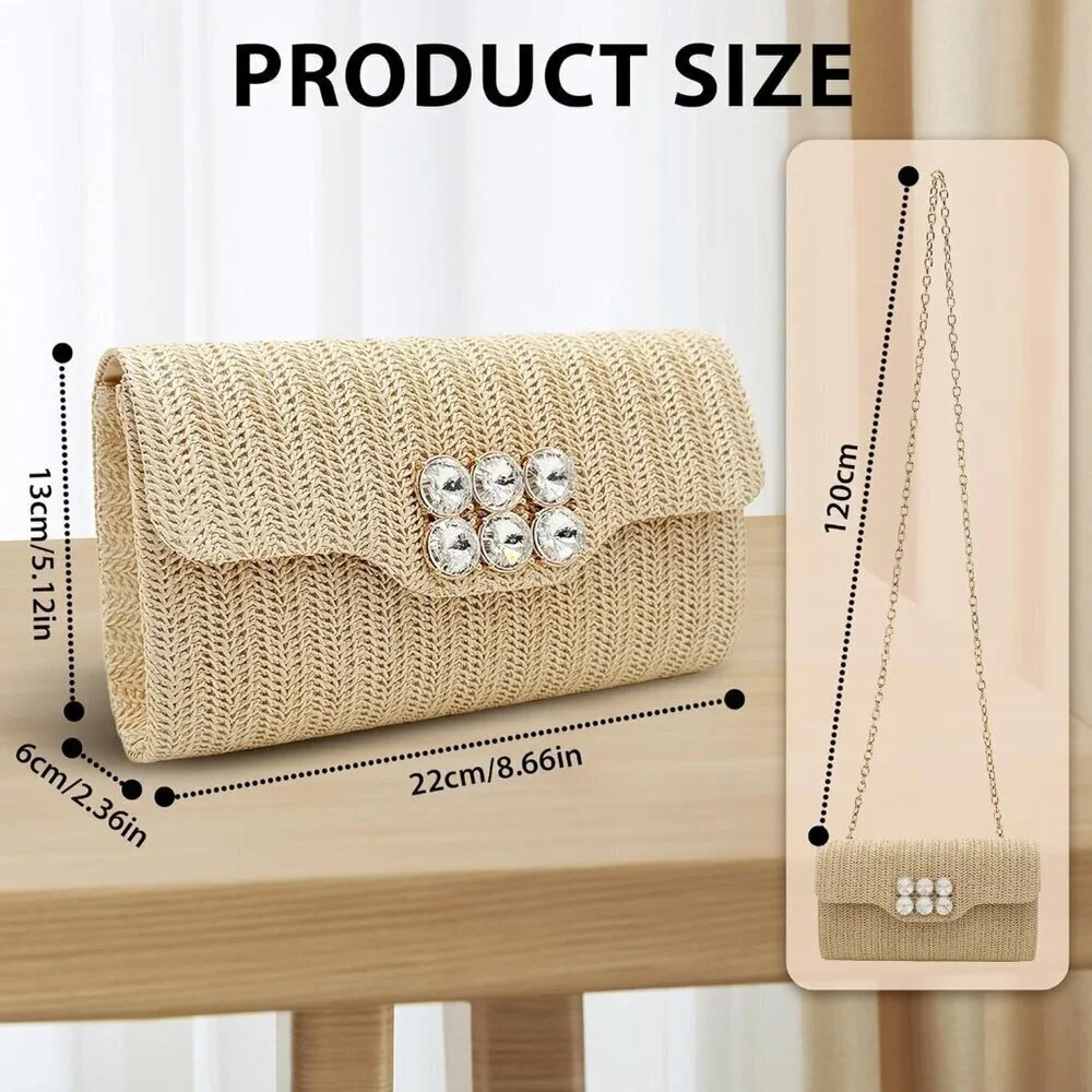 Straw Clutch Purse Summer Woven Beach Bag Evening Handbag Crossbody